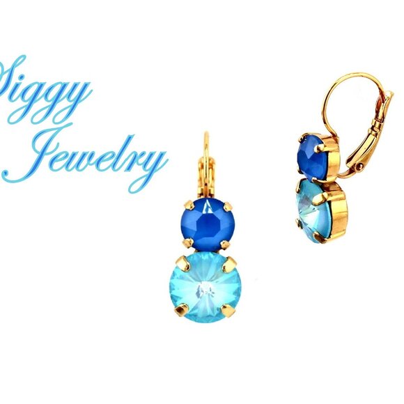 Aqua Allure Double Drop Crystal Earrings in Gold Plated Lever Back Settings - Picture 3 of 7